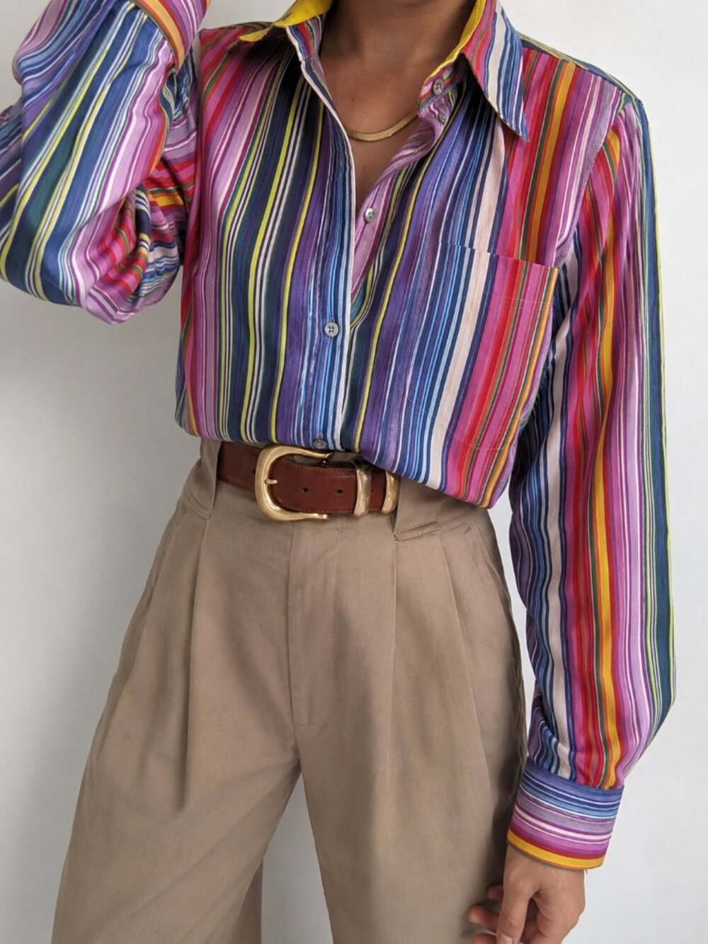 Van Laack Striped Button Down Blouse Long Sleeve Size Small Western